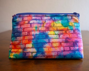 Rainbow Bricks Cosmetic Bag: Fun Art Paint Splatter Makeup Bag