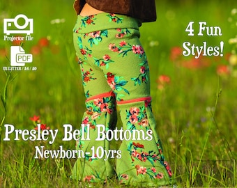 Presley Bell Bottoms Newborn-10yrs flared pants Digital PDF with Projector file
