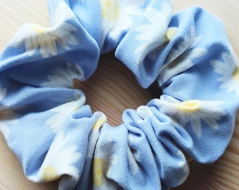 Blue Daisy Scrunchie, soft hair tie, pretty flower hair accessories