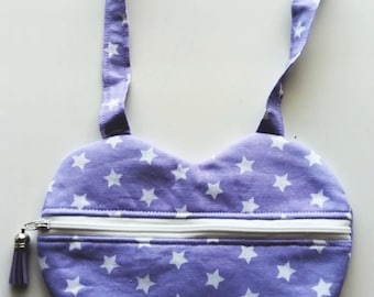 Purple with white stars Crossbody Purse, kids bag, handmade children's handbag