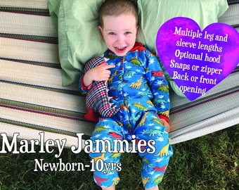 Patrón de pijama para niños: Pelele con cierre a presión o cremallera, para recién nacidos hasta 10 años (PDF digital)