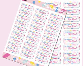 Personalised Teacher Stickers: Colourful Book Labels | library stickers| property of| This belongs to| Primary Teacher  (27/Sheet)