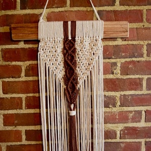 Retro cream and brown macrame wall hanging