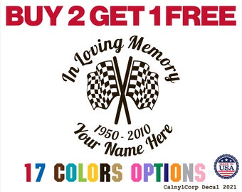 In Loving Memory Racing Flags Premium Waterproof Vinyl Decal Stickers for Phone Car Window Bumper Mug Cup Door Wall (BUY 2 GET 1 FREE)