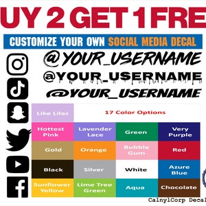 Custom Social Media Decal Stickers - Customized Name Username Logo Brand Vinyl (BUY 2 GET 1 FREE)
