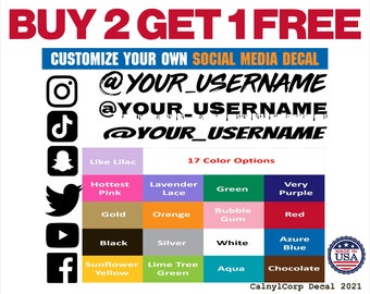 Custom Social Media Decal Stickers - Customized Name Username Logo Brand Vinyl (BUY 2 GET 1 FREE)