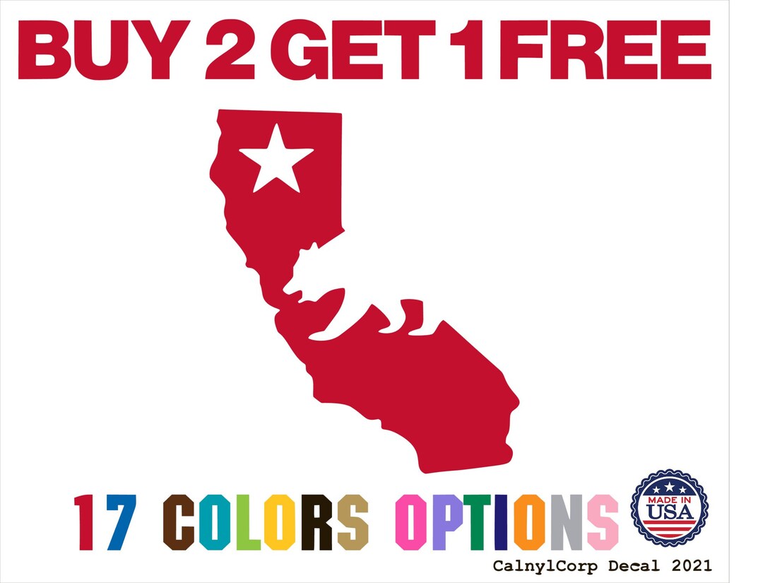California Republic State Map Premium Waterproof Vinyl Decal Stickers ...