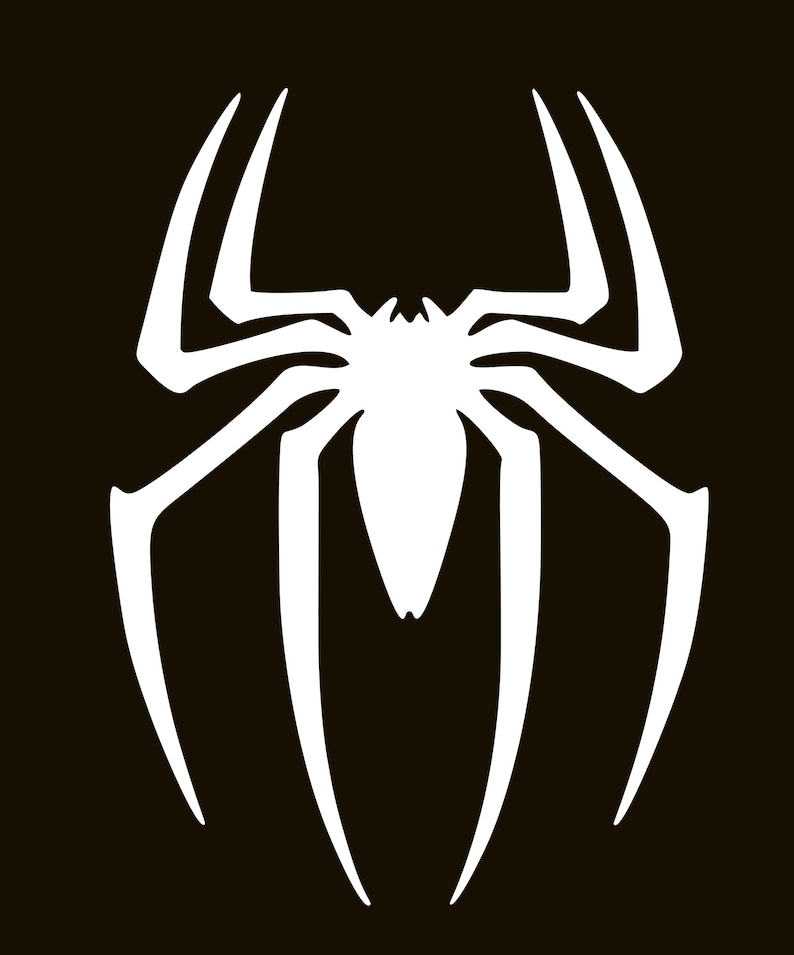May include: A white spider emblem with eight legs and a central body, set against a solid black background. The spider design is a stylized, symmetrical graphic, with sharp, angular lines defining its form. The overall aesthetic is clean and bold.