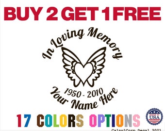 In Loving Memory Heart with Wings Premium Waterproof Vinyl Decal Stickers for Phone Car Window Bumper Mug Cup Door Wall (BUY 2 GET 1 FREE)