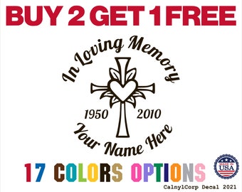 In Loving Memory Cross with Heart Premium Waterproof Vinyl Decal Stickers for Phone Car Window Bumper Mug Cup Door Wall (BUY 2 GET 1 FREE)