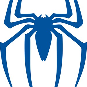 May include: A blue spider logo with eight elongated legs and a central body. The spider design is a solid, stylized graphic, set against a white background. The legs curve outward, creating a symmetrical shape.