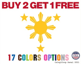 Philippines Flag 1 Sun and 3 Stars Premium Waterproof Vinyl Decal Stickers for Laptop Phone Car Window Bumper Door Wall (BUY 2 GET 1 FREE)