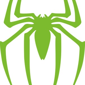 May include: A lime green spider graphic with eight legs and a central body. The spider design is a solid color and is set against a white background. The spider's legs are long and slender.