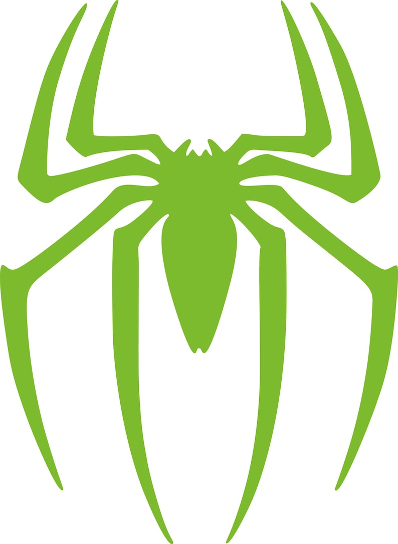 May include: A lime green spider graphic with eight legs and a central body. The spider design is a solid color and is set against a white background. The spider's legs are long and slender.