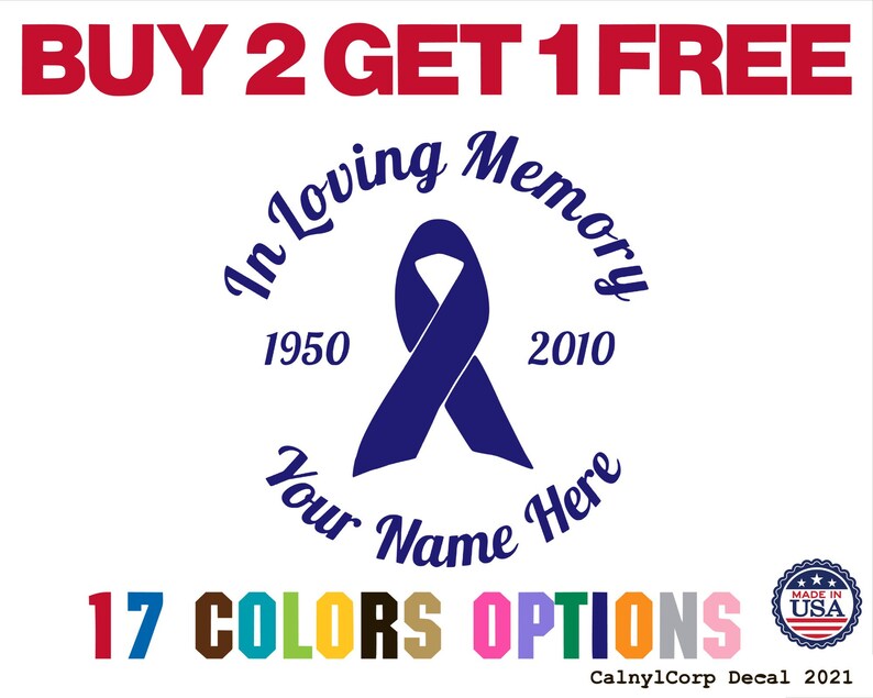 Blue Ribbon Memory In Loving Memory Ribbon Premium Waterproof Vinyl Decal Stickers for ...