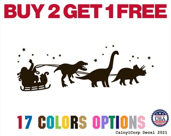 Dinosaur Santa sleigh vinyl sticker decal - Chrismas gift - christmas decoration - merry christmas - santa claus (Buy 2 Get 1 Free)