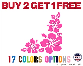 Hibiscus Corner Flower Premium Waterproof Vinyl Decal Stickers for Laptop Phone Car Window Bumper Mug Cup Door Wall (BUY 2 GET 1 FREE)