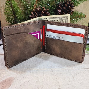 Cartera plegable de cuero hecha a mano. Cartera minimalista / Cartera frontal / Cartera de cuero / Cartera para hombre