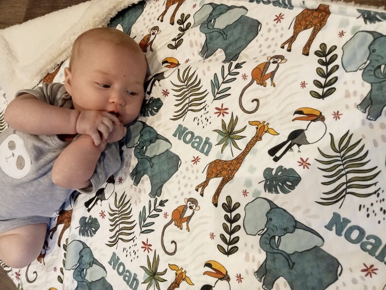Personalised Baby Blanket Jungle Themed Nursery Baby Gift Etsy