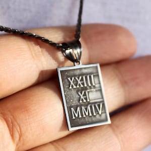 Custom Black Roman Numeral Necklace for Men, Personalized Engraved Date Pendant, Sterling Silver Unisex Jewelry, Boyfriend Valentine&#39;s Gift