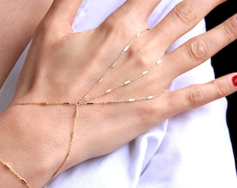 Hand Chain Two Finger Slave Adjustable Bracelet Jewelery 925 silver 14K solid Gold Gift for Mothers Day Noel Gift