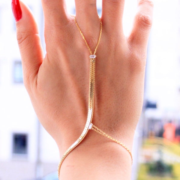 Hand-Ketten-Armband Schlangen-Ketten-Armband Slave Verstellbar Hand Schmuck Zierlich - Ethnisch 925 Silber 14K Solid Gold Weihnachtsgeschenk für Sie