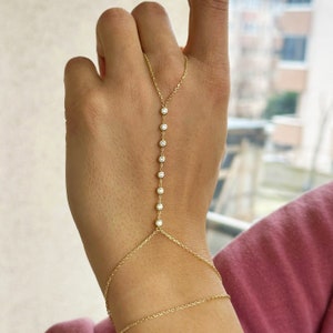 Elegant Hand Chain Bracelet, Slave Bracelet Adjustable 925 Sterling Silver