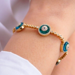 Evil Eye Bracelet, Tennis Bracelet, Blue Evil Eye Charm, Protection Jewelry, Gift For Mother, Greek Eye Bracelet, Sterling Silver Bracelet