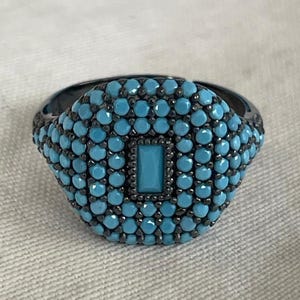 Einstellbare Türkis Siegelring, Blau Boho Statement Ring, Micro Pave oxidiertes Silber Schmuck