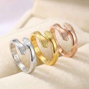 Gold Hug Ring for Bestfriend & Sister, Adjustable Hand Wrap, Sterling Silver Friendship Gift