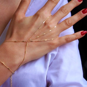Hand Chain Two Finger Slave Adjustable Bracelet Jewelery 925 silver 14K solid Gold Gift for Mothers Day Noel Gift
