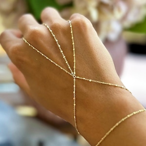Silver Finger Ring Bracelet | Double Finger Hand Chain | Delicate Slave Bracelet | Finger Jewelry for Women