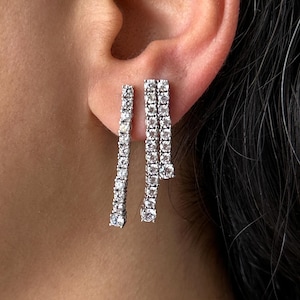 Tennisoorbellen 925 sterlingzilver | CZ Hangoorbellen | Sierlijke of statement sprankelende oorbellen | Cadeau voor haar
