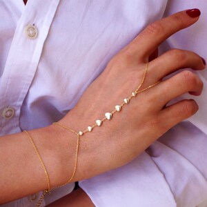 Hand Chain Bracelet, Heart Bracelet for Women, Adjustable Slave Jewelry, 925 Silver 14k Solid Gold Shahmaran, Mothers Day Gift for Ladies