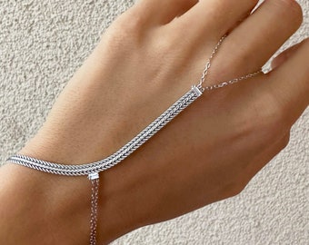 925 Sterling Silver Snake Hand Chain Bracelet - Elegant Hand Jewelry