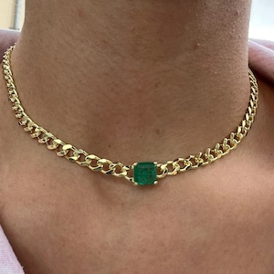 Sterling Silver Emerald Pendant, Green Emerald, Choker Necklace For Women , Delicate Necklace , Bridal Choker, Curb Chain, Gift For Mothers
