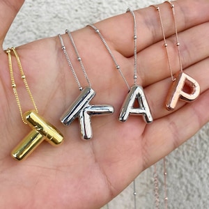 Collar con letra de globo en plata de ley 925, collar con inicial 3D, regalo de Navidad