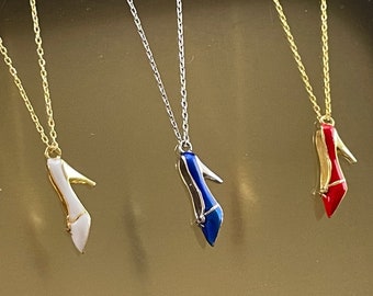 Ladies High Heel Necklace, 925 Sterling Silver High Heel Pendant Necklaces with Vivid Enamel Accents