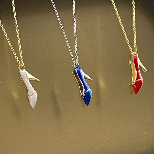 Ladies High Heel Necklace, 925 Sterling Silver High Heel Pendant Necklaces with Vivid Enamel Accents