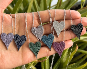 Pave Herz Halskette aus 925 Sterling Silber mit 14K Vergoldung und zierlicher Kette