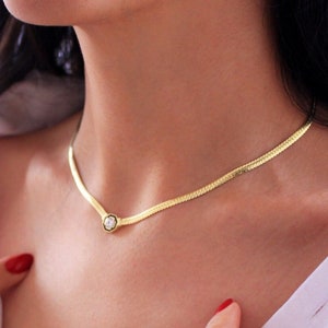 Herringbone Chain Necklace – 925 Sterling Silver Snake Chain Choker – Gold Filled Layering Jewelry – Gift for Her
