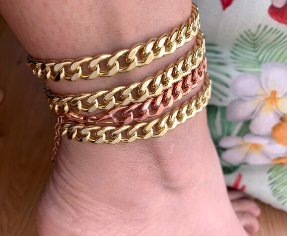 Rose gold cuban link anklet deals