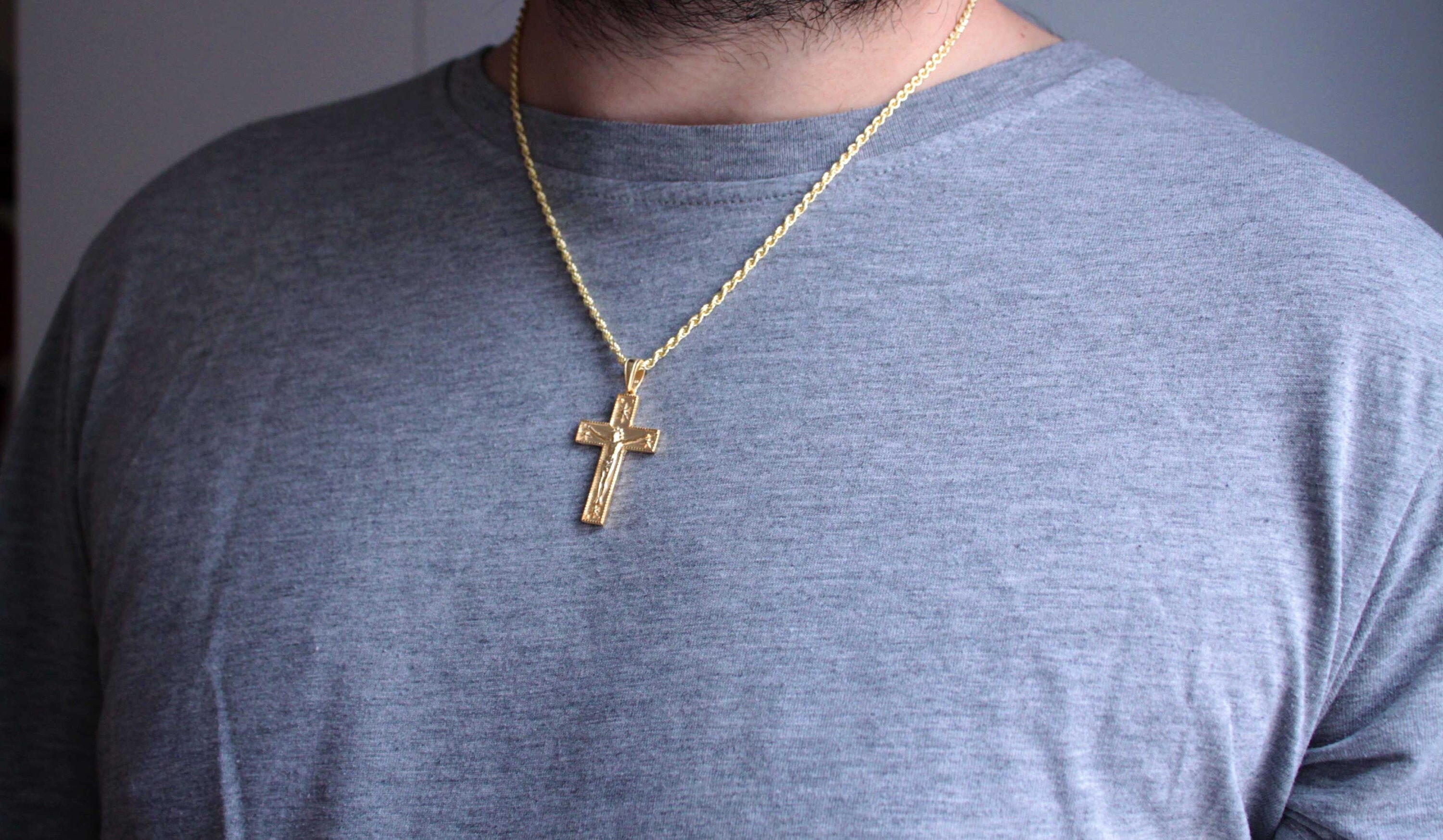 Mens Cross Necklace Cross Pendant Necklace Religious | Etsy