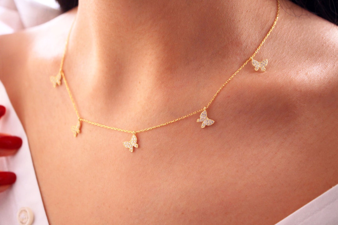 Butterfly Necklace Choker 925 Sterling Silver 14K Solid Gold Etsy