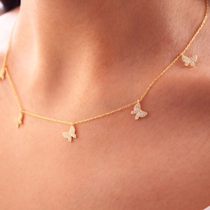Butterfly Necklace Choker – 925 Silver 14K Gold Zircon Charm – Minimalist Jewelry Gift for Girls