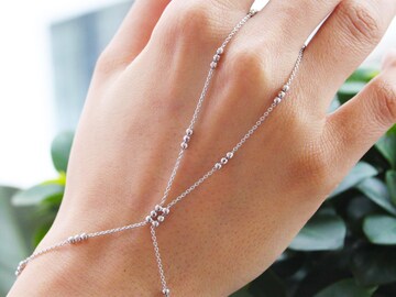 Silver Transparent MoonStone Handlet - Hand Jewelry - Sterling Silver Bracelet - Silver Ring - Bracelet ring jewelry - Rosary chain Stone