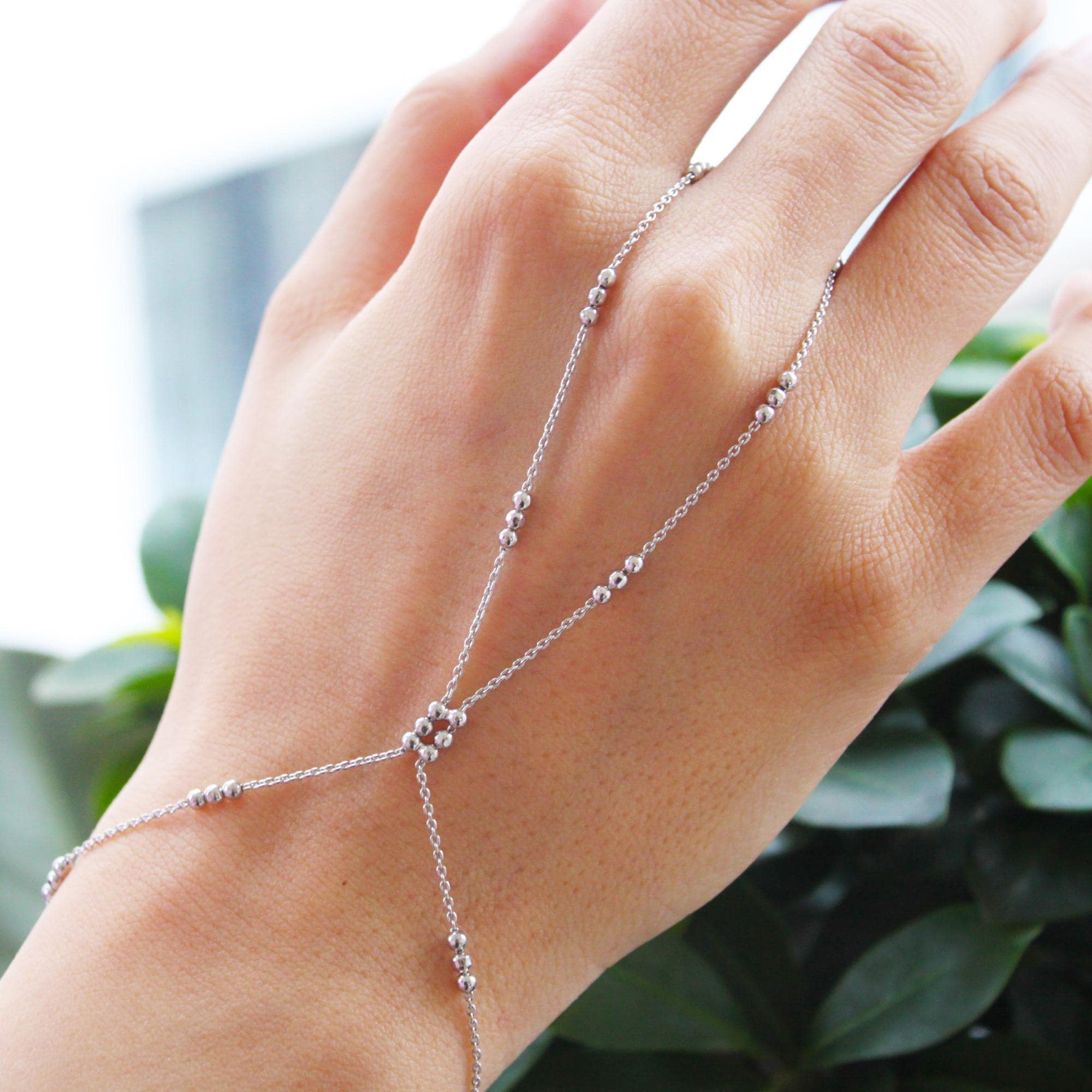 925 Sterling Silver Beaded Hand Chain Bracelet: Dainty Elegant Jewelry ...