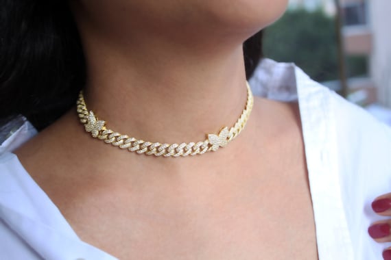 Silver Chain Choker Butterfly Necklace 