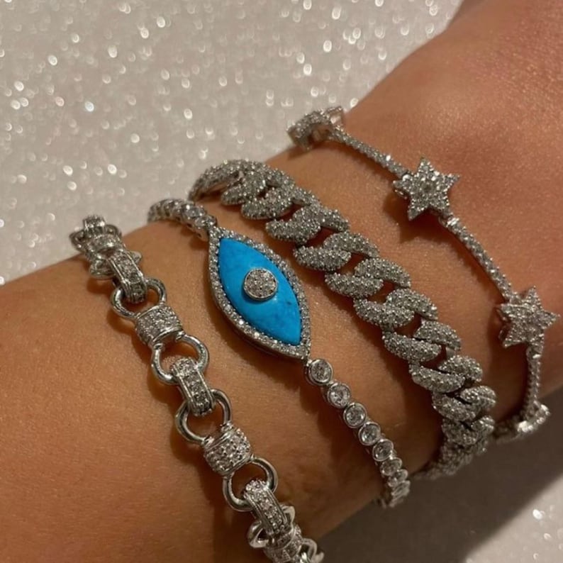925 Sterling Silver Evil Eye Tennis Bracelet image 6