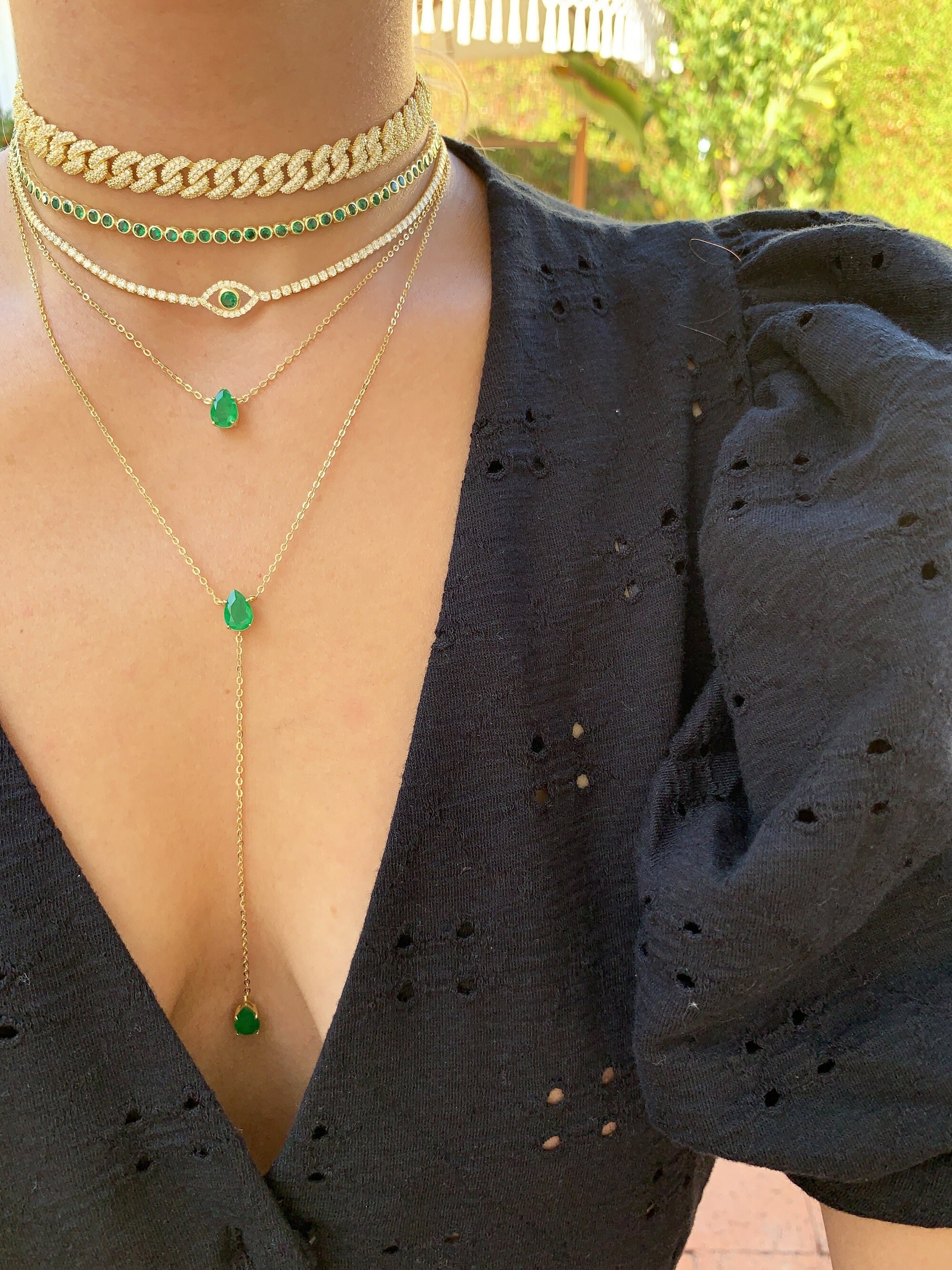 Emerald lariat necklace deals